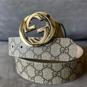 Gucci Beige Double G Belt with Gold Buckle sz 40 w/ FREE Shipping